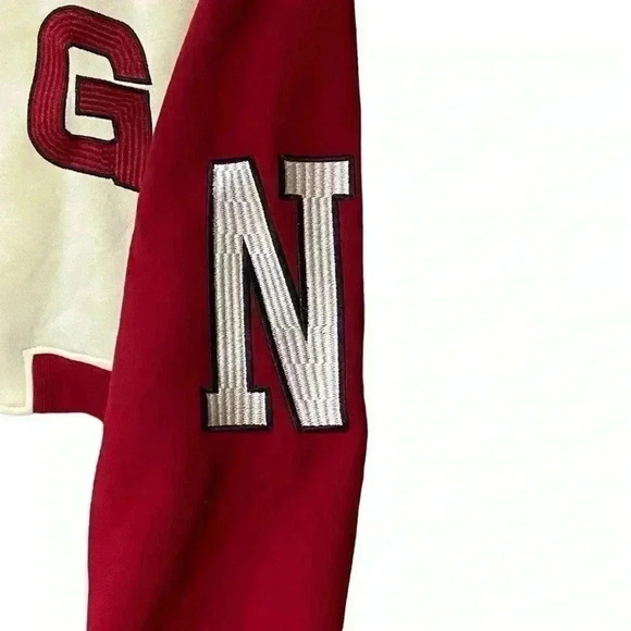 ACED IT Cropped Varsity Jacket M Cream Sporty Letterman Patches Academia NWT - Picture 7 of 10